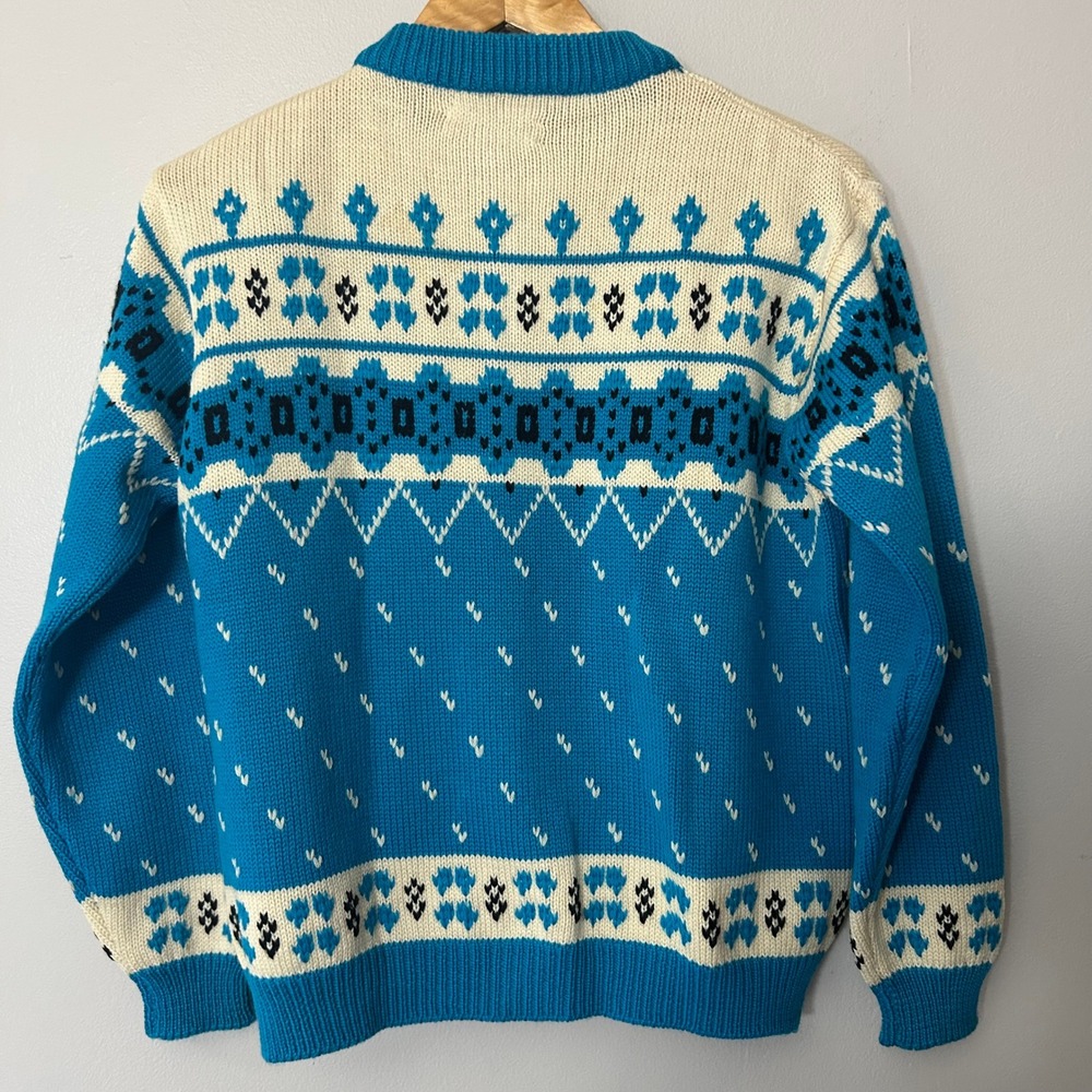 Winkelmans Vintage Made in Italy Virgin Wool Fair Isle Cardigan Blue White 38 - Picture 2 of 5